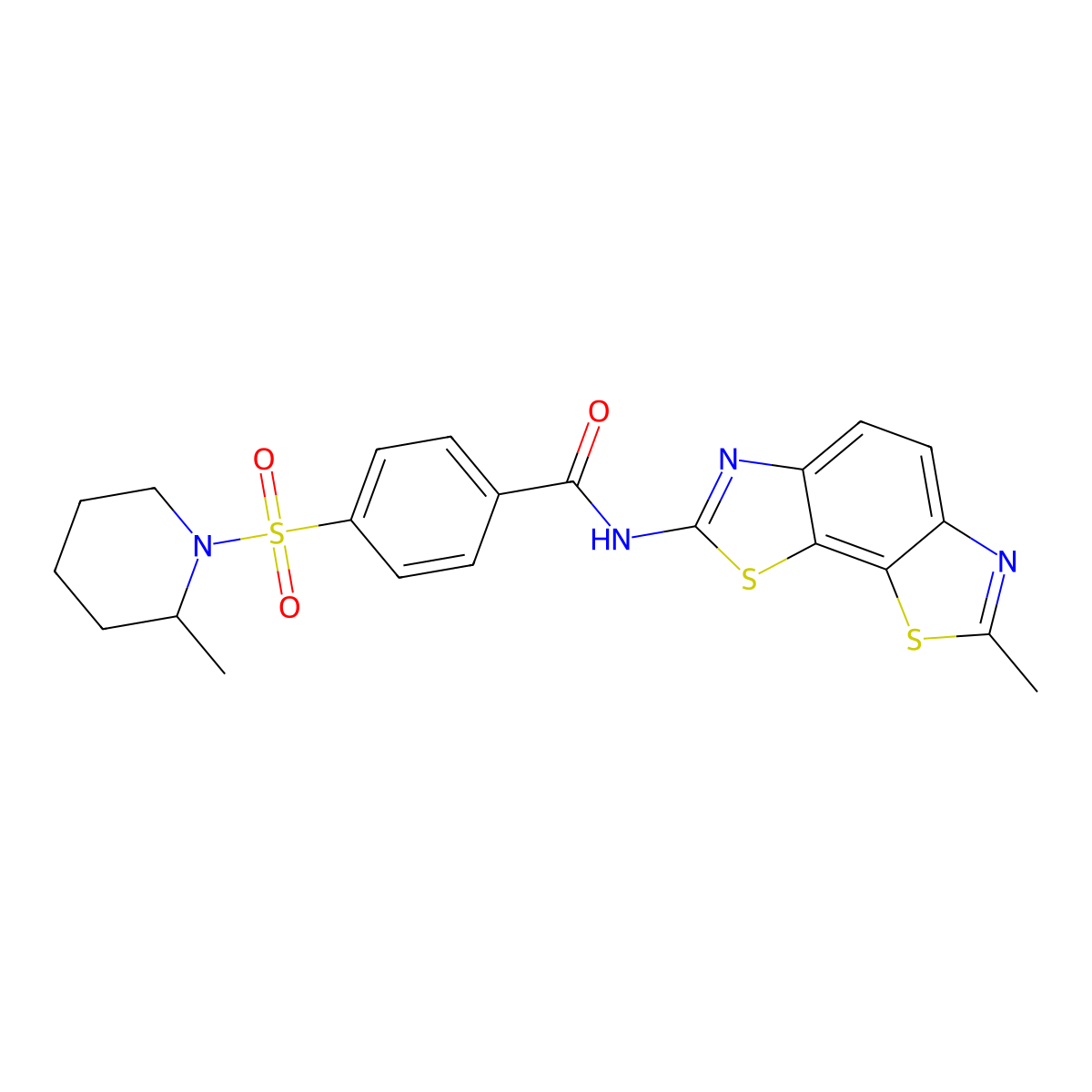 4-(2-methylpiperidin-1-yl)sulfonyl-N-(7-methyl-[1,3]thiazolo[4,5-g][1,3]benzothiazol-2-yl)benzamide molecular structure, CAS 442556-82-3