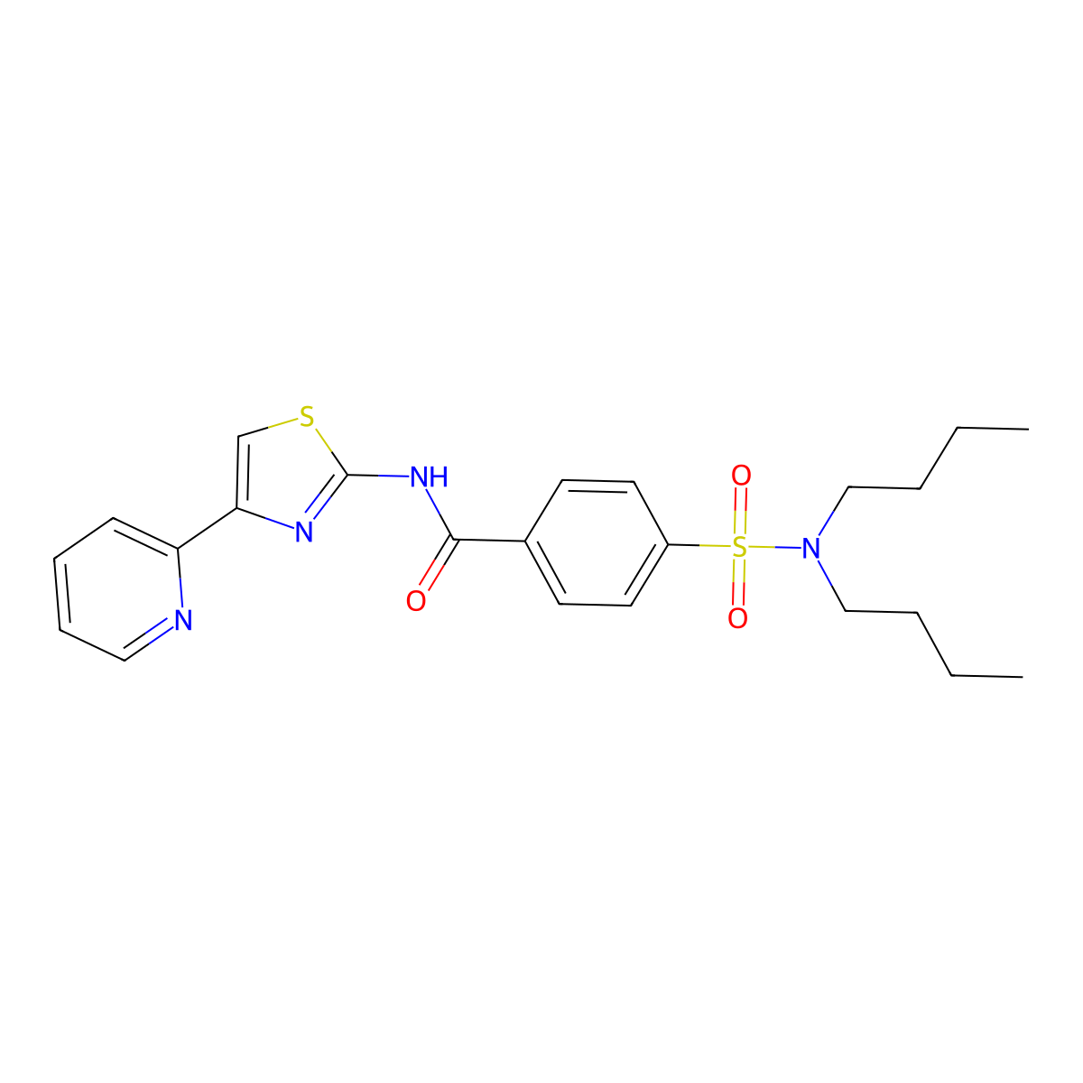 4-(N,N-dibutylsulfamoyl)-N-(4-(pyridin-2-yl)thiazol-2-yl)benzamide molecular structure, CAS 442557-00-8