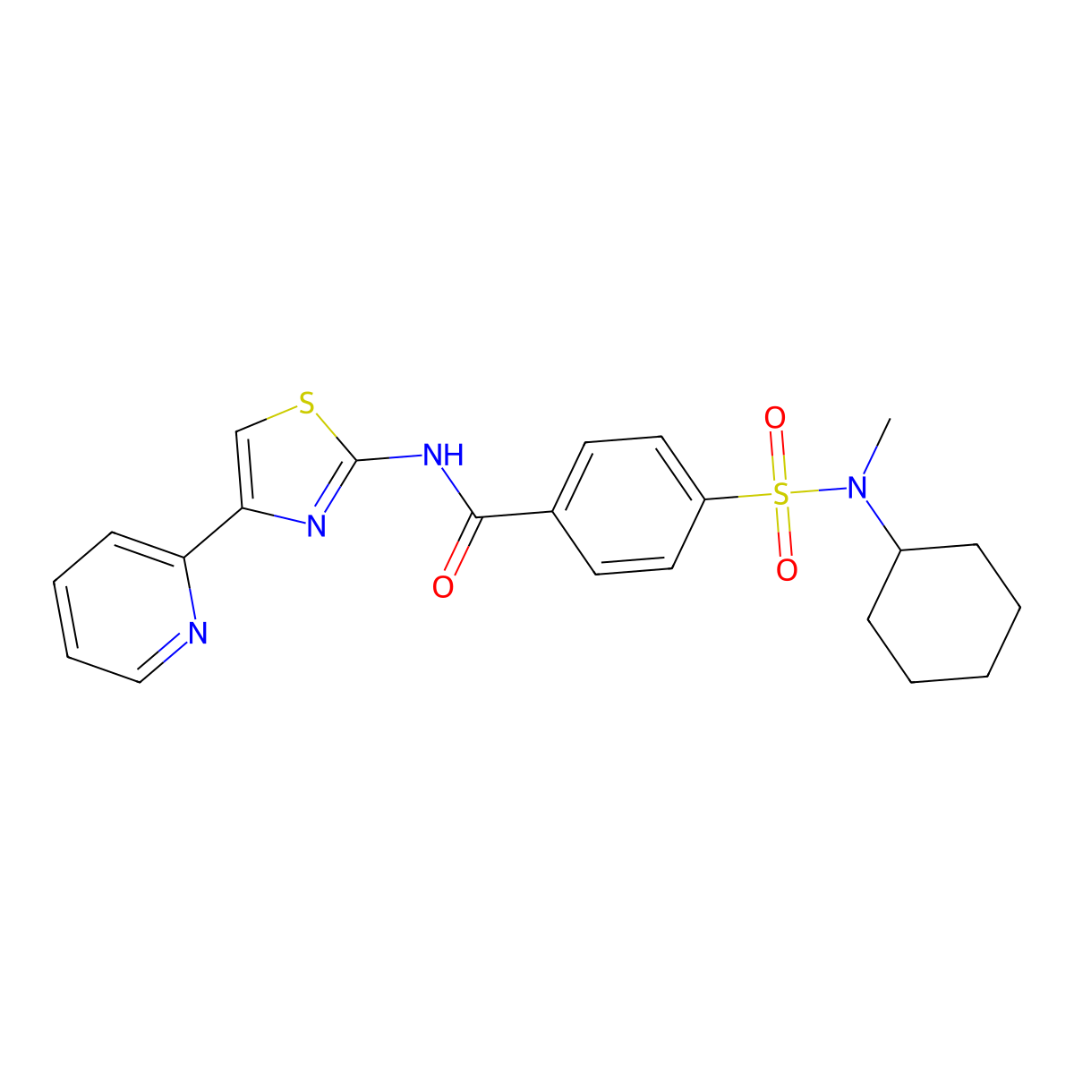 4-(N-cyclohexyl-N-methylsulfamoyl)-N-(4-(pyridin-2-yl)thiazol-2-yl)benzamide molecular structure, CAS 442557-03-1