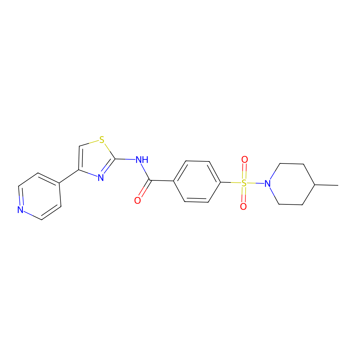 4-((4-methylpiperidin-1-yl)sulfonyl)-N-(4-(pyridin-4-yl)thiazol-2-yl)benzamide molecular structure, CAS 442557-04-2