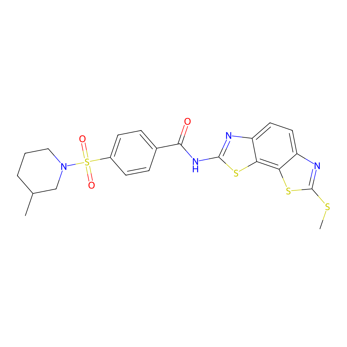 4-(3-methylpiperidin-1-yl)sulfonyl-N-(2-methylsulfanyl-[1,3]thiazolo[4,5-g][1,3]benzothiazol-7-yl)benzamide molecular structure, CAS 442557-10-0