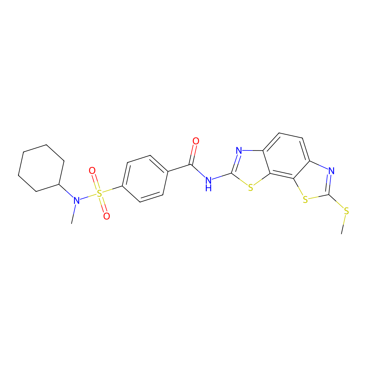 4-[cyclohexyl(methyl)sulfamoyl]-N-(2-methylsulfanyl-[1,3]thiazolo[4,5-g][1,3]benzothiazol-7-yl)benzamide molecular structure, CAS 442557-13-3