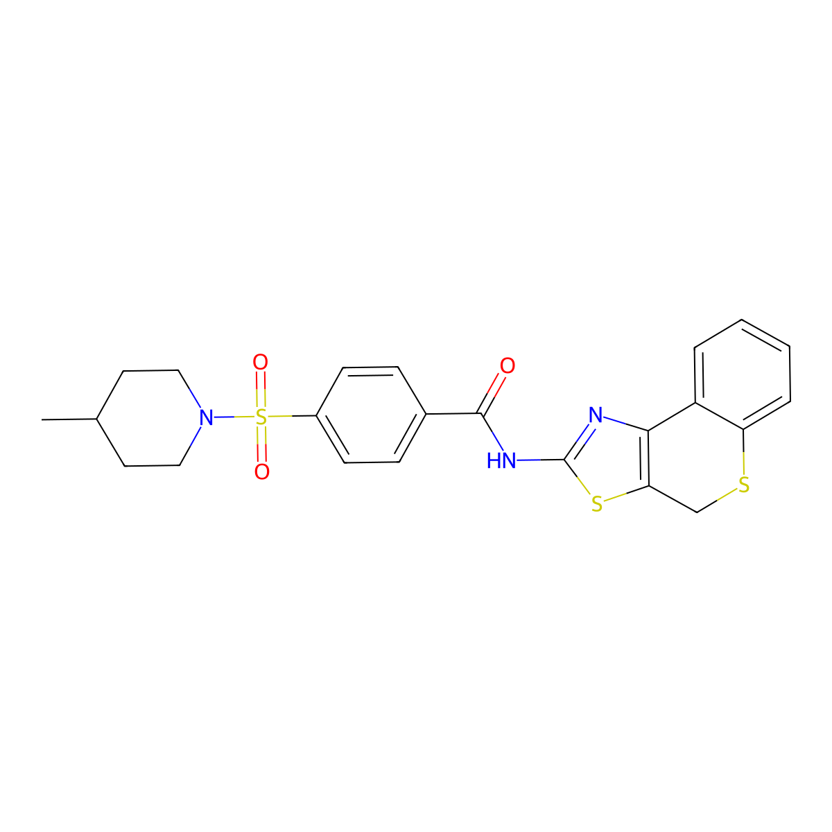 4-((4-methylpiperidin-1-yl)sulfonyl)-N-(4H-thiochromeno[4,3-d]thiazol-2-yl)benzamide molecular structure, CAS 442557-14-4