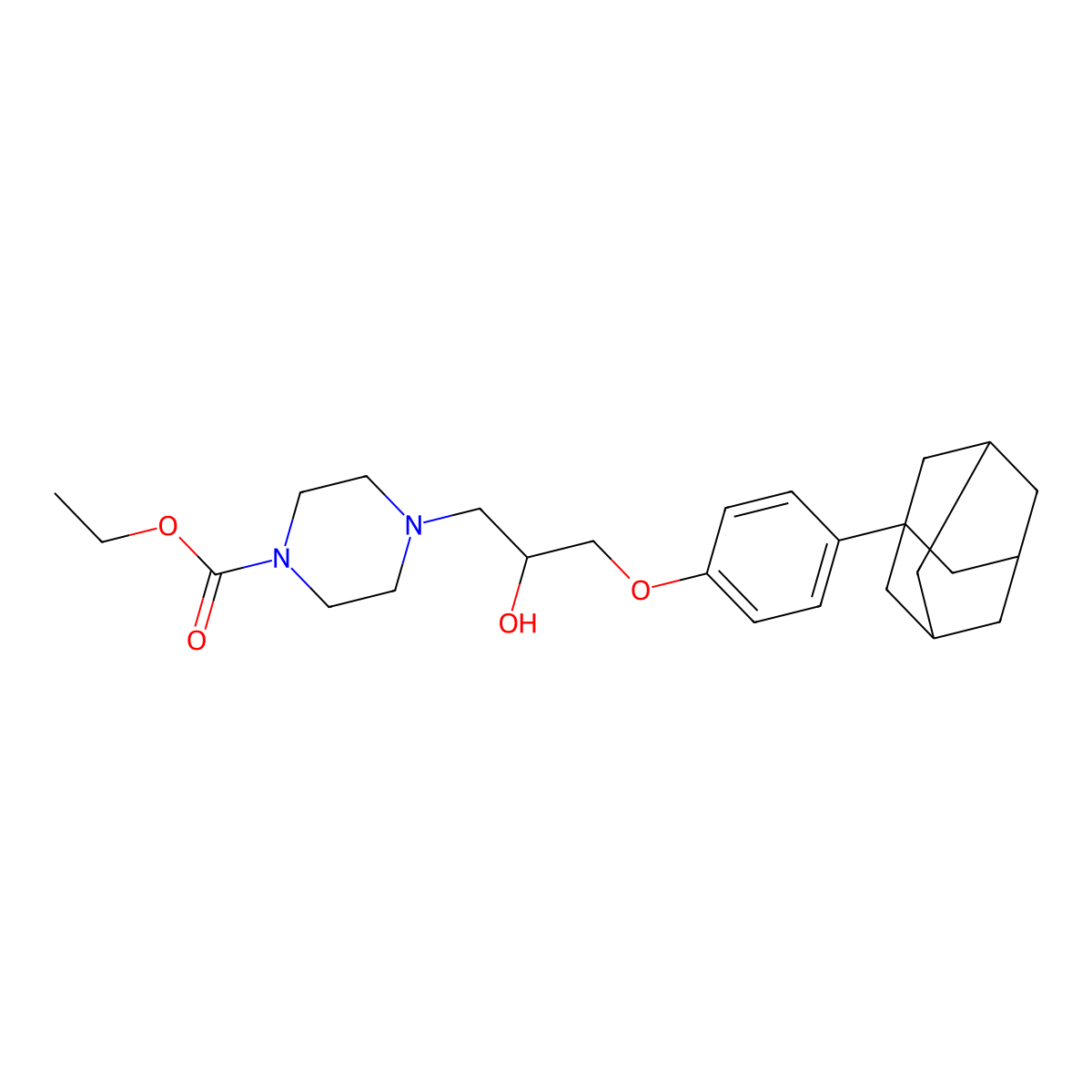 Ethyl 4-[3-[4-(1-adamantyl)phenoxy]-2-hydroxypropyl]piperazine-1-carboxylate molecular structure, CAS 442557-36-0