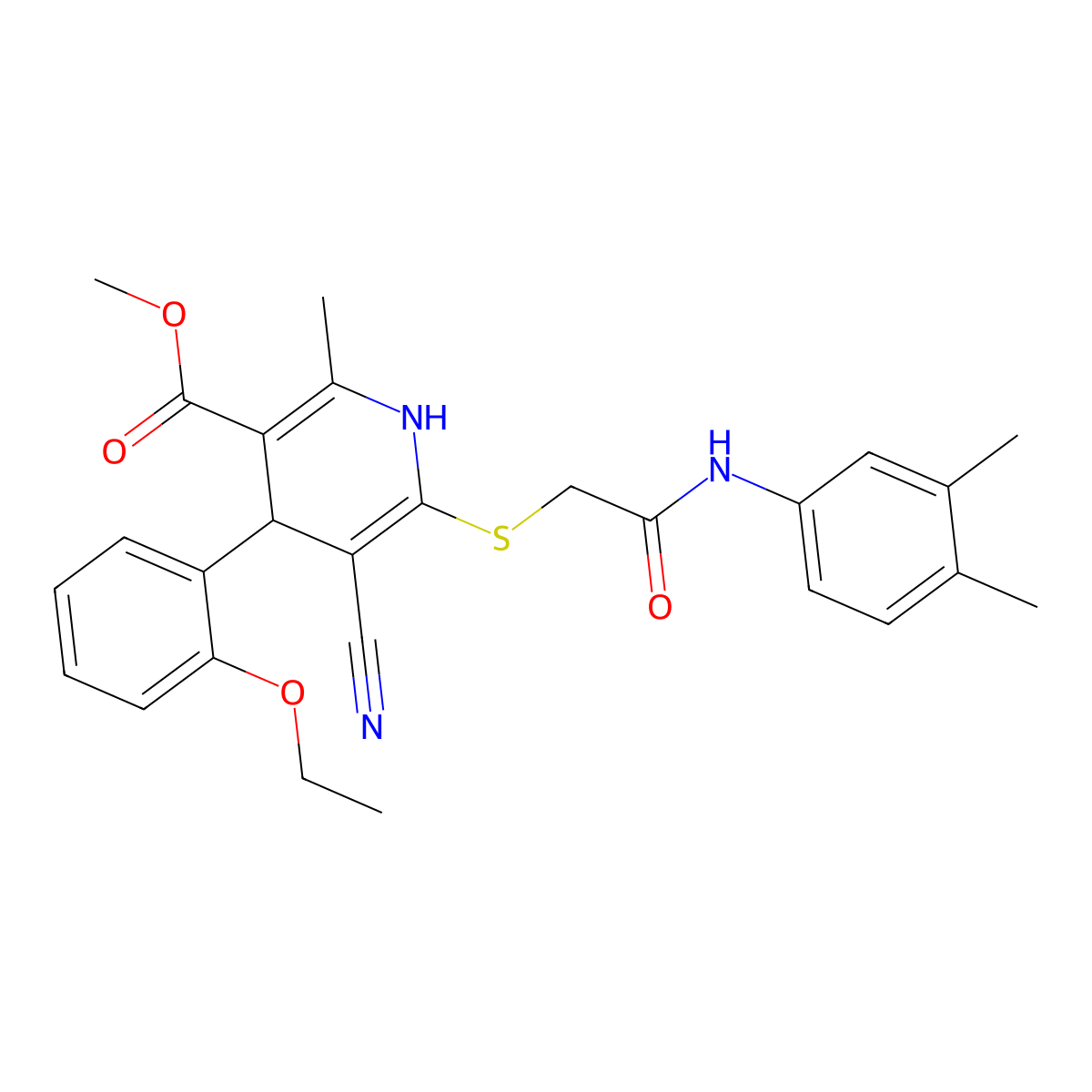 Methyl 5-cyano-6-({[(3,4-dimethylphenyl)carbamoyl]methyl}sulfanyl)-4-(2-ethoxyphenyl)-2-methyl-1,4-dihydropyridine-3-carboxylate molecular structure, CAS 442557-60-0