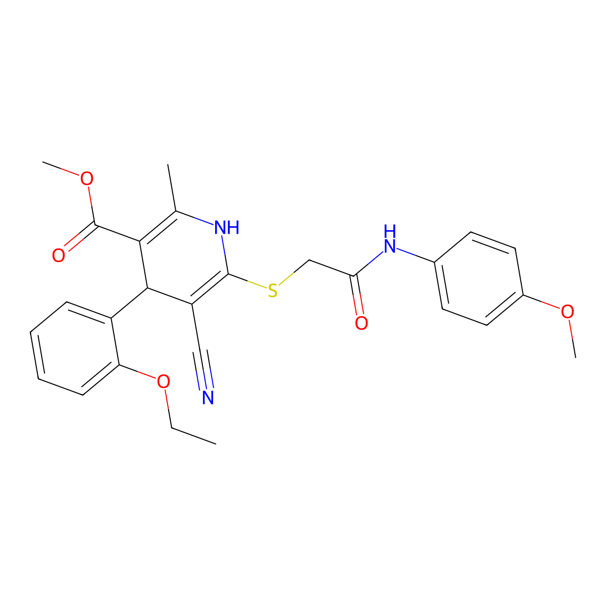 Methyl 5-cyano-4-(2-ethoxyphenyl)-6-({[(4-methoxyphenyl)carbamoyl]methyl}sulfanyl)-2-methyl-1,4-dihydropyridine-3-carboxylate molecular structure, CAS 442557-61-1