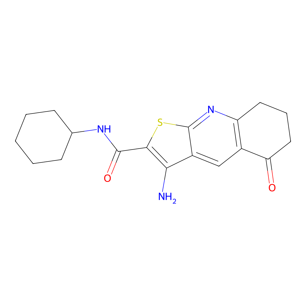 3-amino-N-cyclohexyl-5-oxo-5,6,7,8-tetrahydrothieno[2,3-b]quinoline-2-carboxamide molecular structure, CAS 442557-68-8