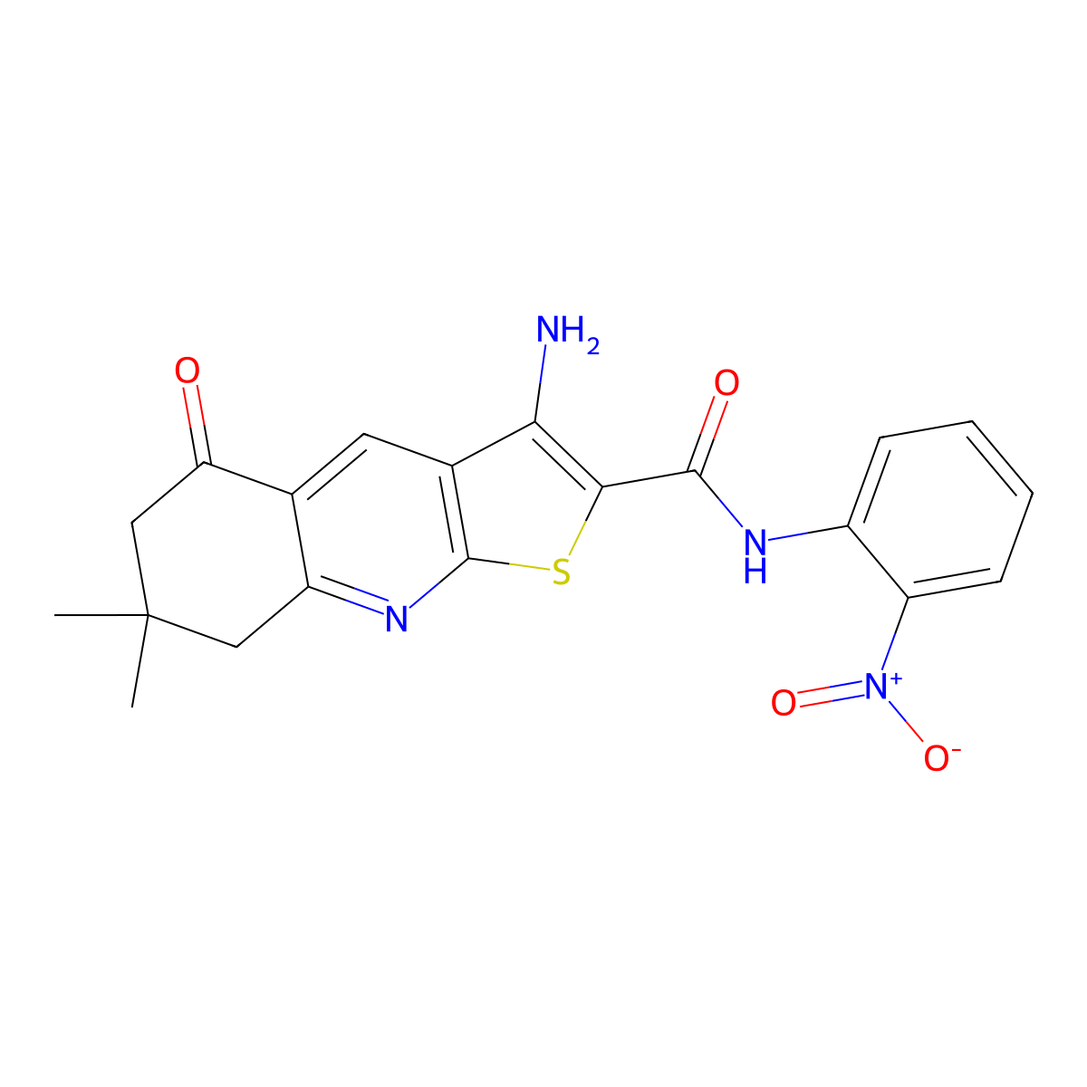 3-amino-7,7-dimethyl-N-(2-nitrophenyl)-5-oxo-5,6,7,8-tetrahydrothieno[2,3-b]quinoline-2-carboxamide molecular structure, CAS 442557-69-9