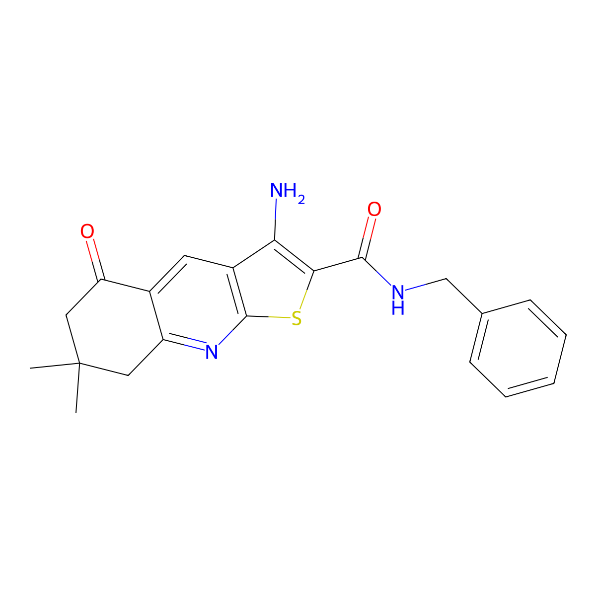 3-amino-N-benzyl-7,7-dimethyl-5-oxo-5,6,7,8-tetrahydrothieno[2,3-b]quinoline-2-carboxamide molecular structure, CAS 442557-70-2