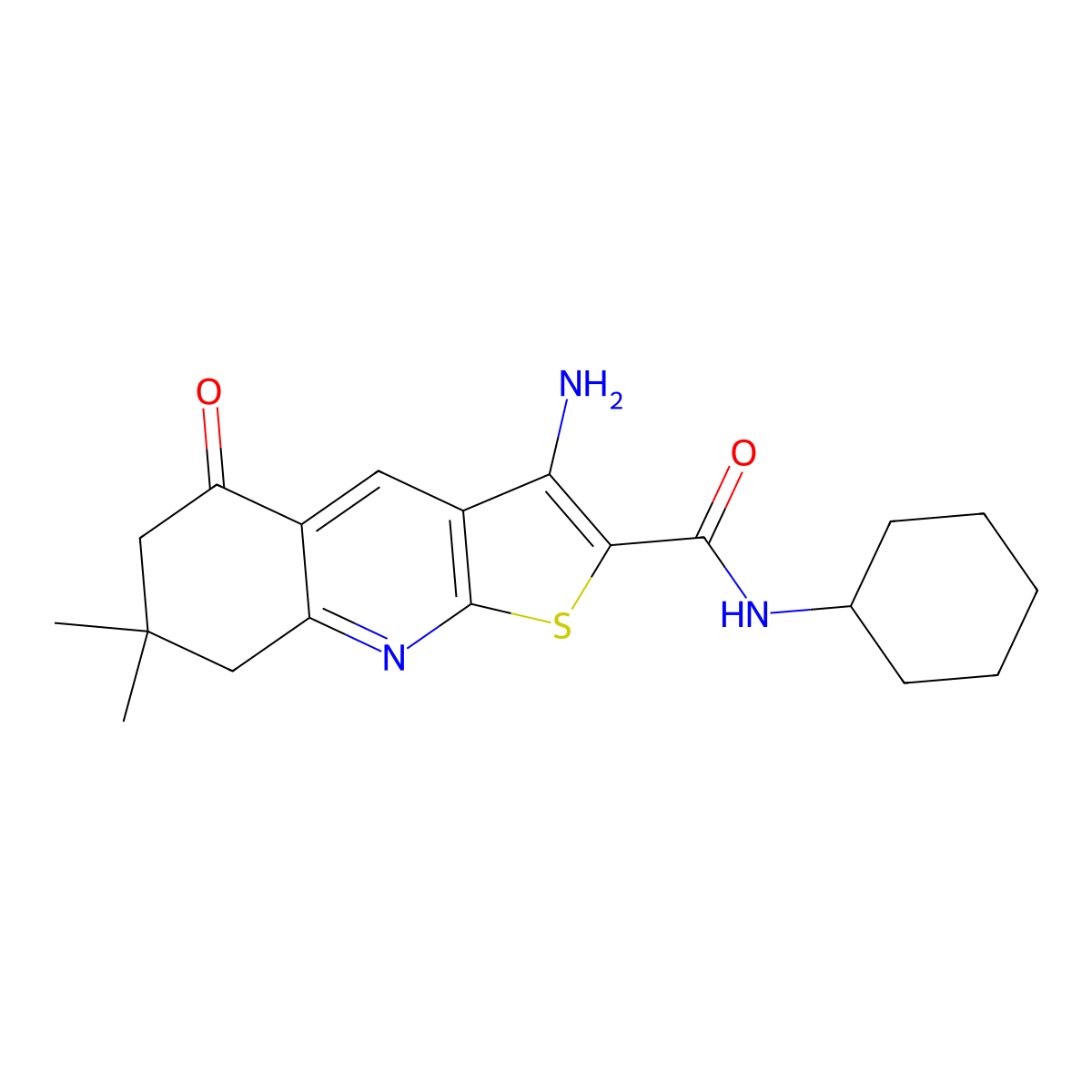 3-amino-N-cyclohexyl-7,7-dimethyl-5-oxo-5,6,7,8-tetrahydrothieno[2,3-b]quinoline-2-carboxamide molecular structure, CAS 442557-71-3