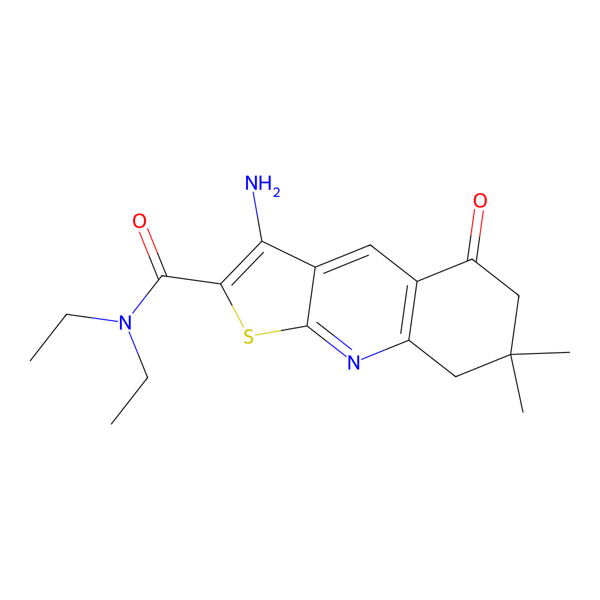 3-amino-N,N-diethyl-7,7-dimethyl-5-oxo-5,6,7,8-tetrahydrothieno[2,3-b]quinoline-2-carboxamide molecular structure, CAS 442557-74-6