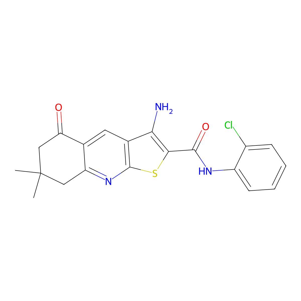 3-amino-N-(2-chlorophenyl)-7,7-dimethyl-5-oxo-6,8-dihydrothieno[2,3-b]quinoline-2-carboxamide molecular structure, CAS 442557-76-8