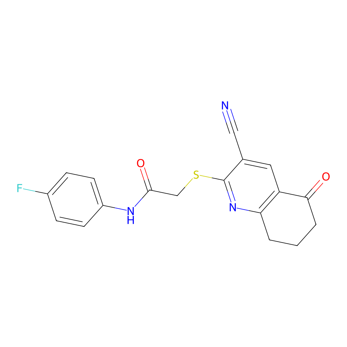 2-[(3-cyano-5-oxo-7,8-dihydro-6H-quinolin-2-yl)sulfanyl]-N-(4-fluorophenyl)acetamide molecular structure, CAS 442557-83-7