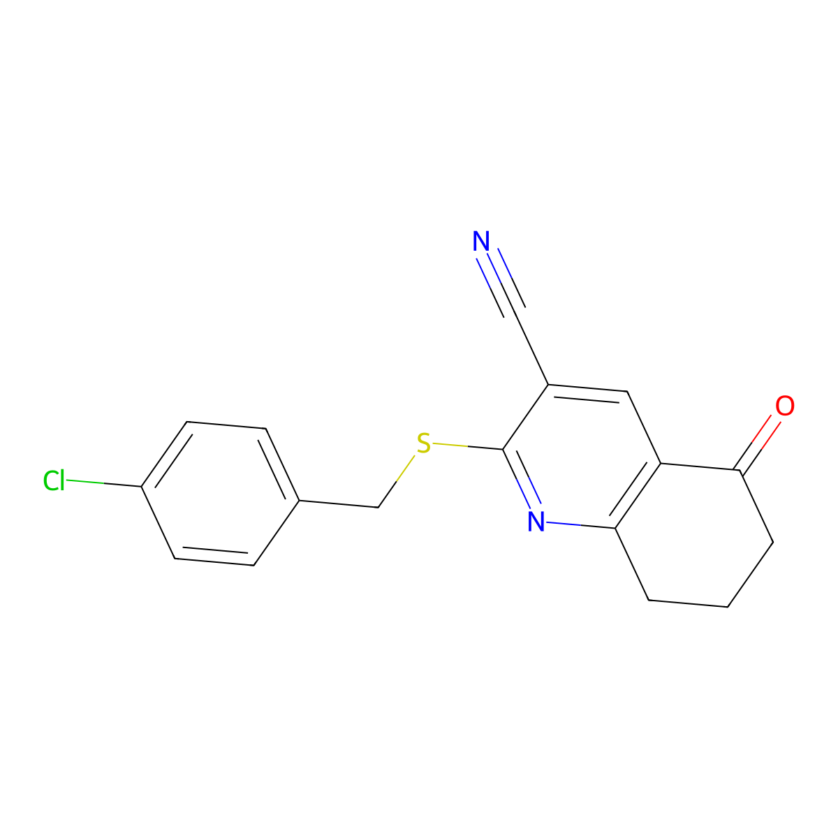 2-[(4-Chlorophenyl)methylthio]-5-oxo-6,7,8-trihydroquinoline-3-carbonitrile molecular structure, CAS 442557-84-8