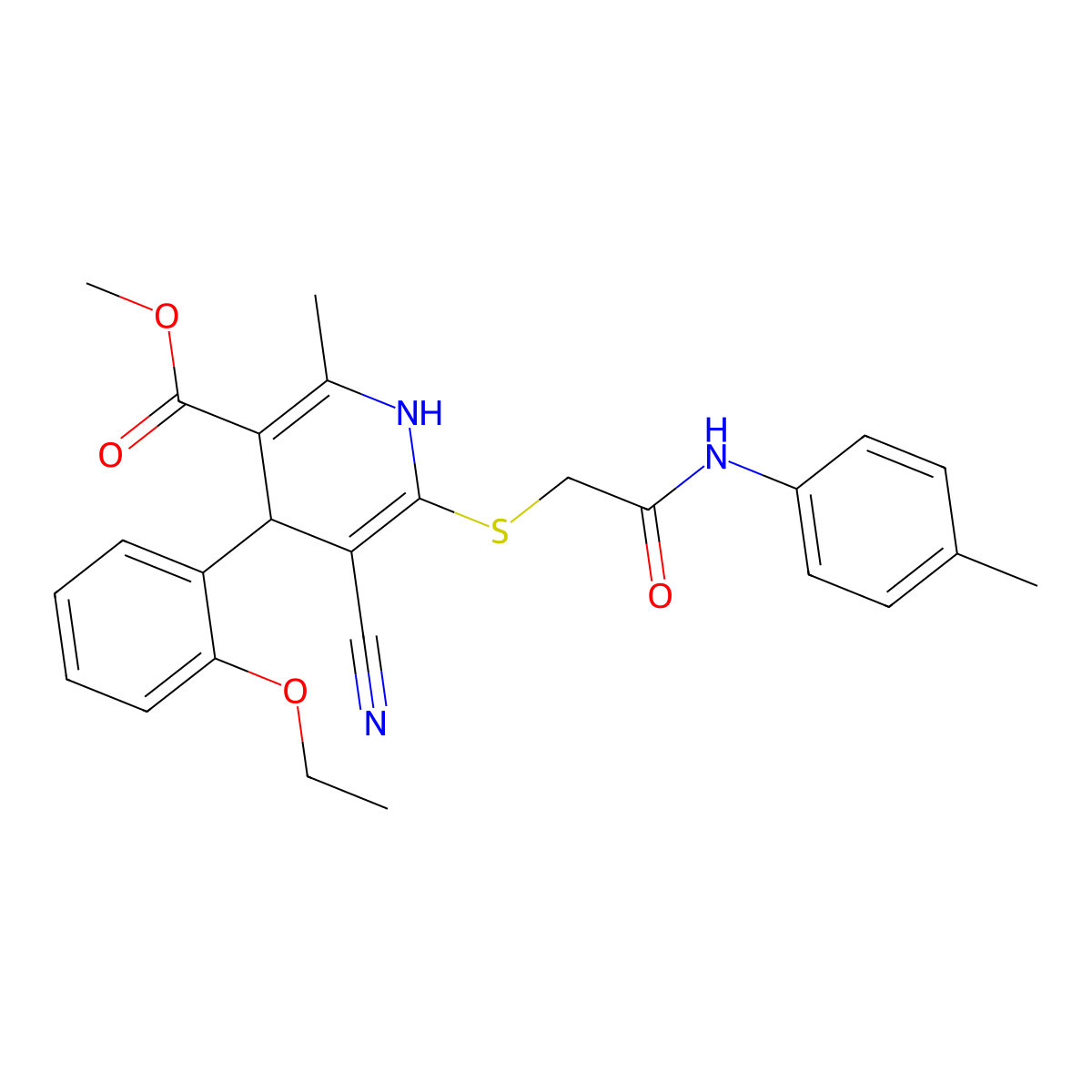 Methyl 5-cyano-4-(2-ethoxyphenyl)-2-methyl-6-({[(4-methylphenyl)carbamoyl]methyl}sulfanyl)-1,4-dihydropyridine-3-carboxylate molecular structure, CAS 442557-89-3