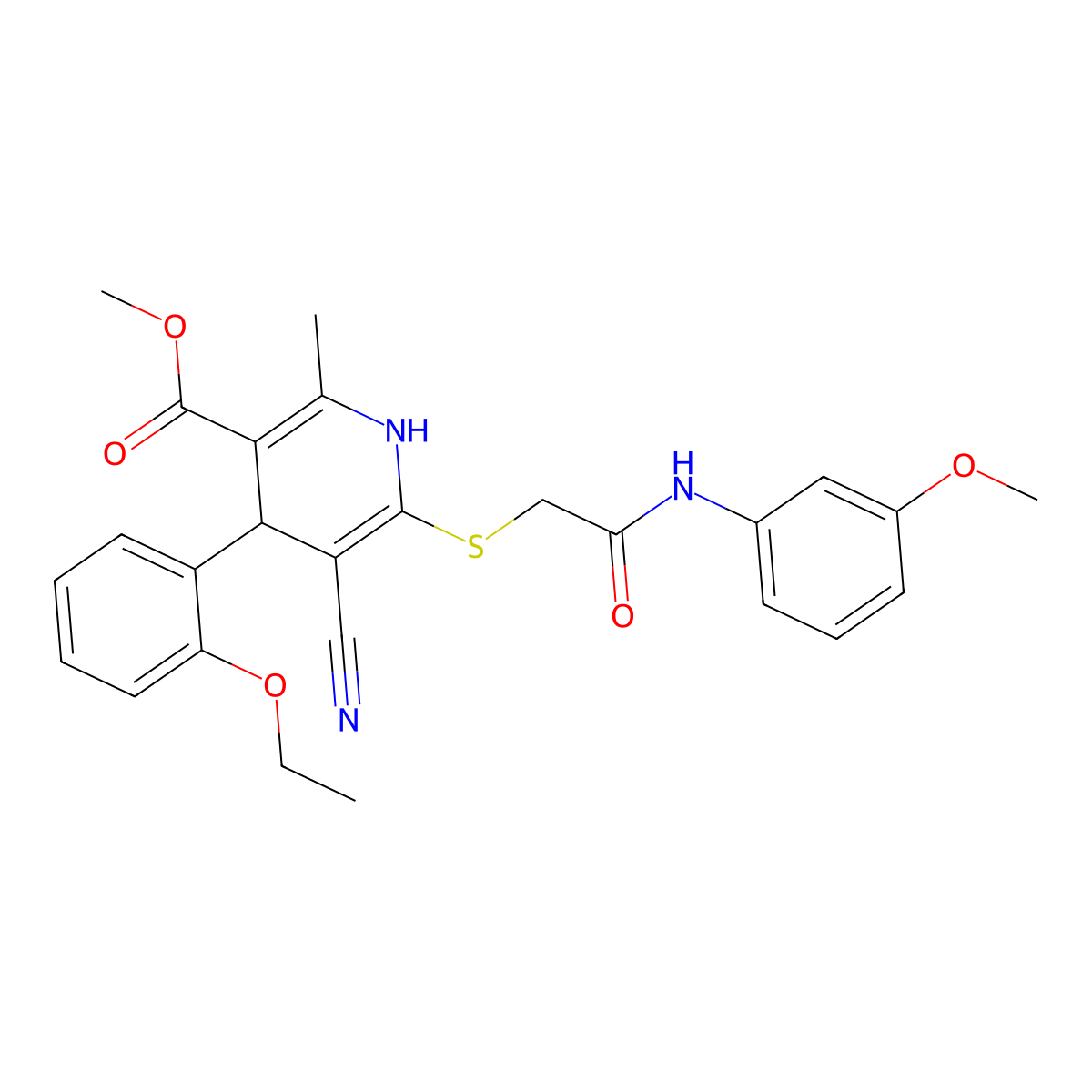 Methyl 5-cyano-4-(2-ethoxyphenyl)-6-({[(3-methoxyphenyl)carbamoyl]methyl}sulfanyl)-2-methyl-1,4-dihydropyridine-3-carboxylate molecular structure, CAS 442557-90-6