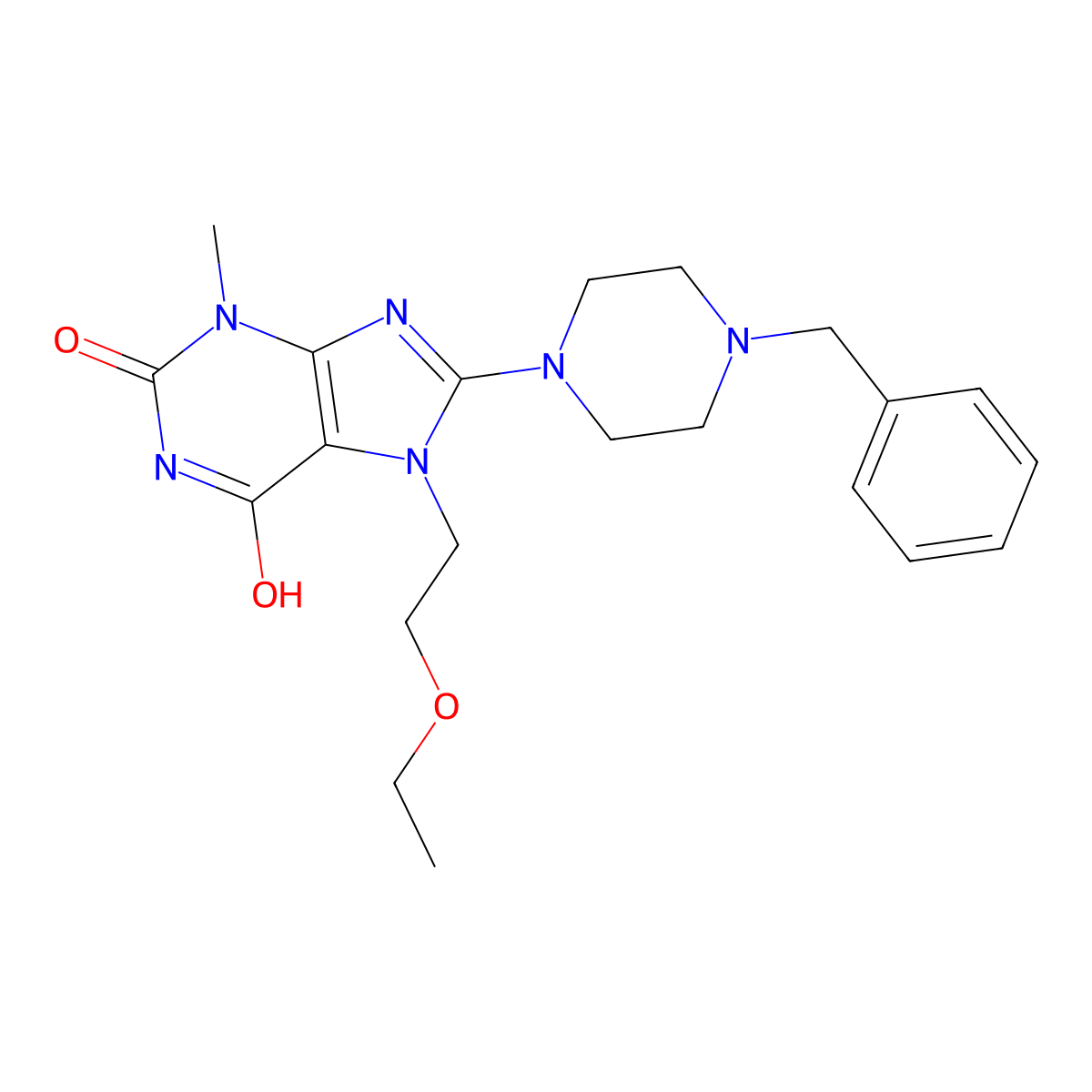 8-(4-benzylpiperazin-1-yl)-7-(2-ethoxyethyl)-3-methyl-1H-purine-2,6(3H,7H)-dione molecular structure, CAS 442557-92-8