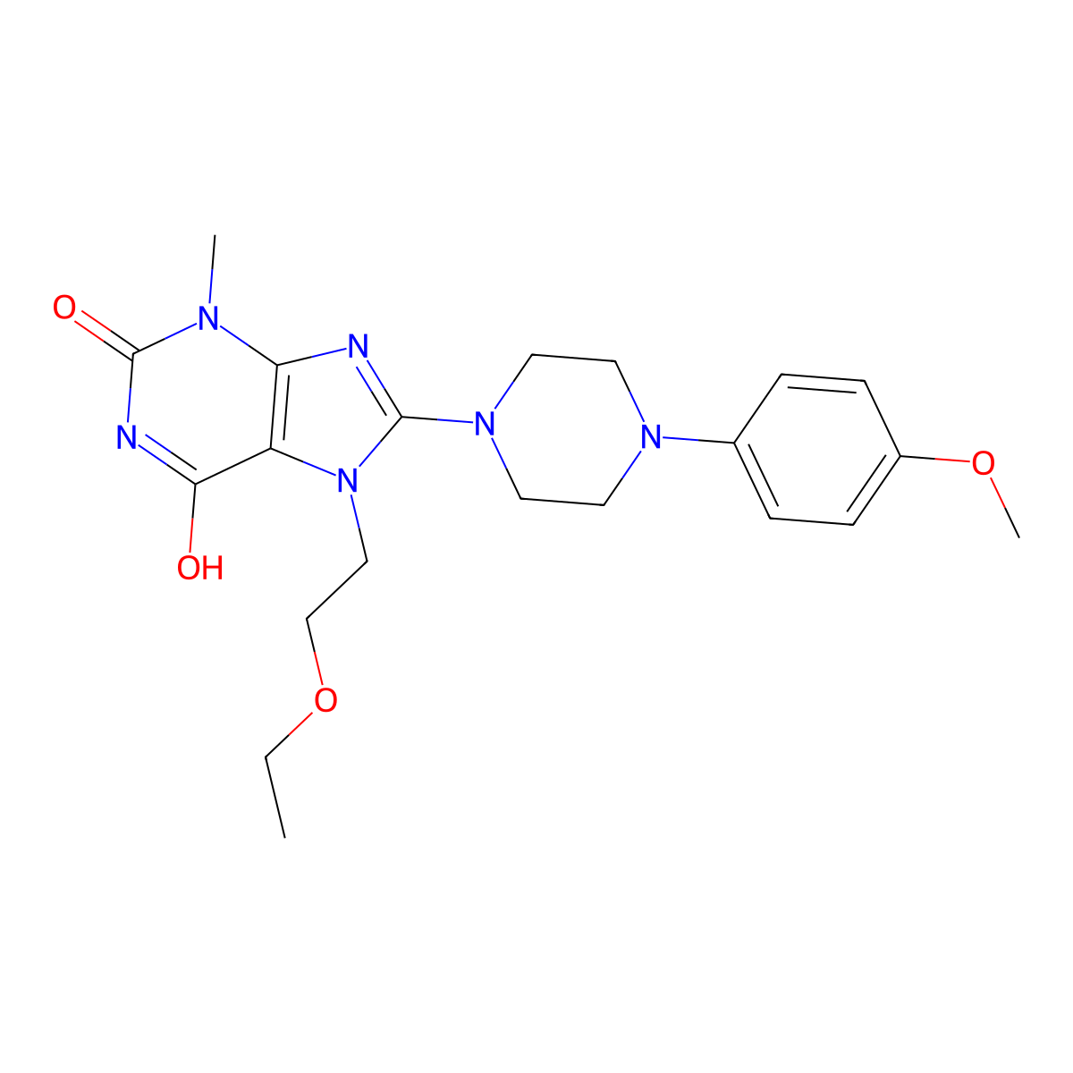 7-(2-ethoxyethyl)-8-(4-(4-methoxyphenyl)piperazin-1-yl)-3-methyl-1H-purine-2,6(3H,7H)-dione molecular structure, CAS 442557-93-9