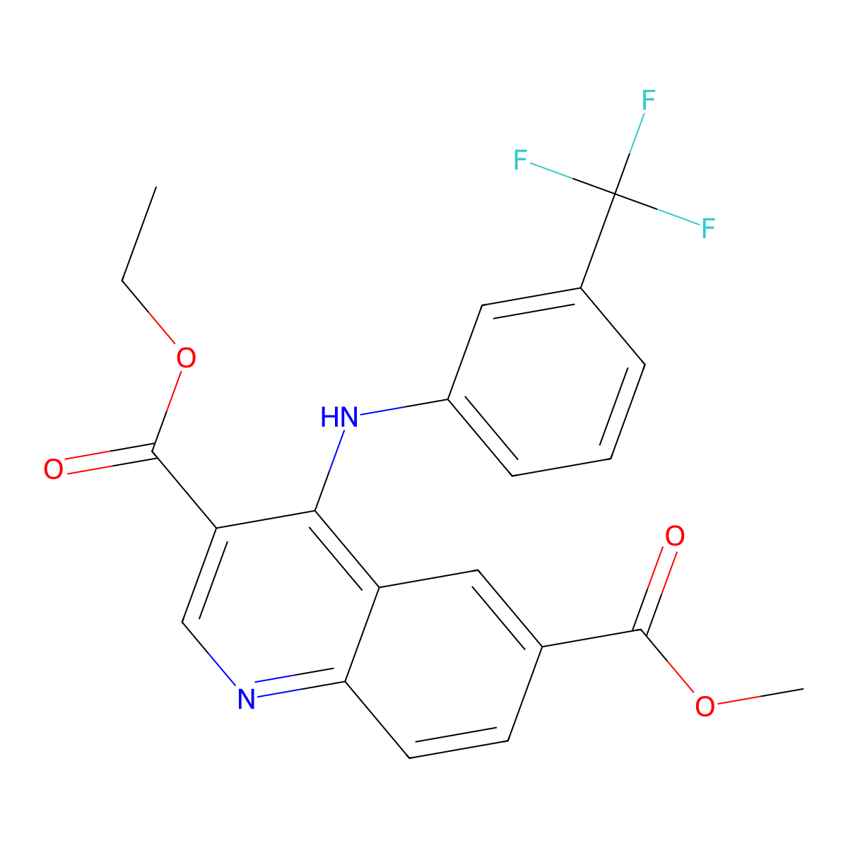 3-Ethyl 6-methyl 4-((3-(trifluoromethyl)phenyl)amino)quinoline-3,6-dicarboxylate molecular structure, CAS 442564-19-4