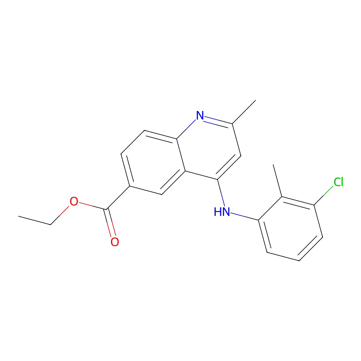 Ethyl 4-[(3-chloro-2-methylphenyl)amino]-2-methylquinoline-6-carboxylate molecular structure, CAS 442564-30-9