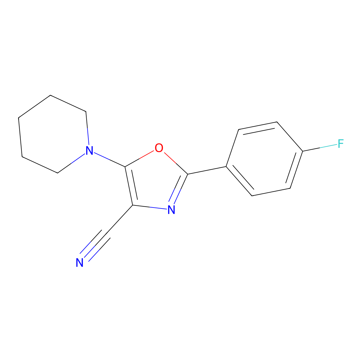 2-(4-Fluorophenyl)-5-(piperidin-1-yl)-1,3-oxazole-4-carbonitrile molecular structure, CAS 442564-56-9