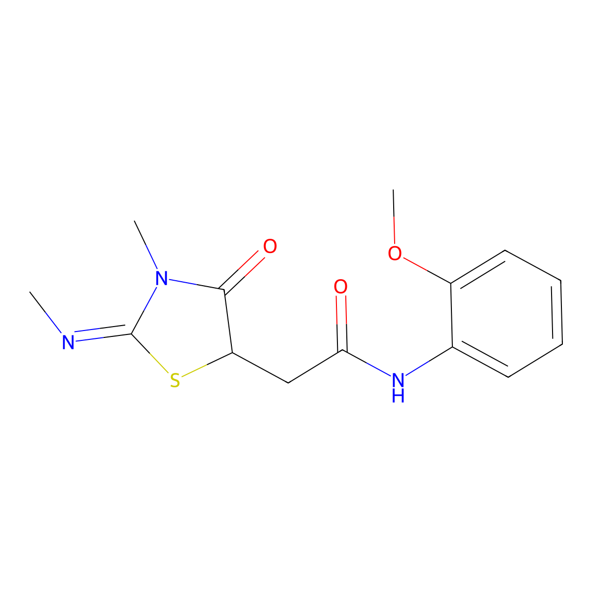 N-(2-methoxyphenyl)-2-[(2Z)-3-methyl-2-(methylimino)-4-oxo-1,3-thiazolidin-5-yl]acetamide molecular structure, CAS 442564-70-7