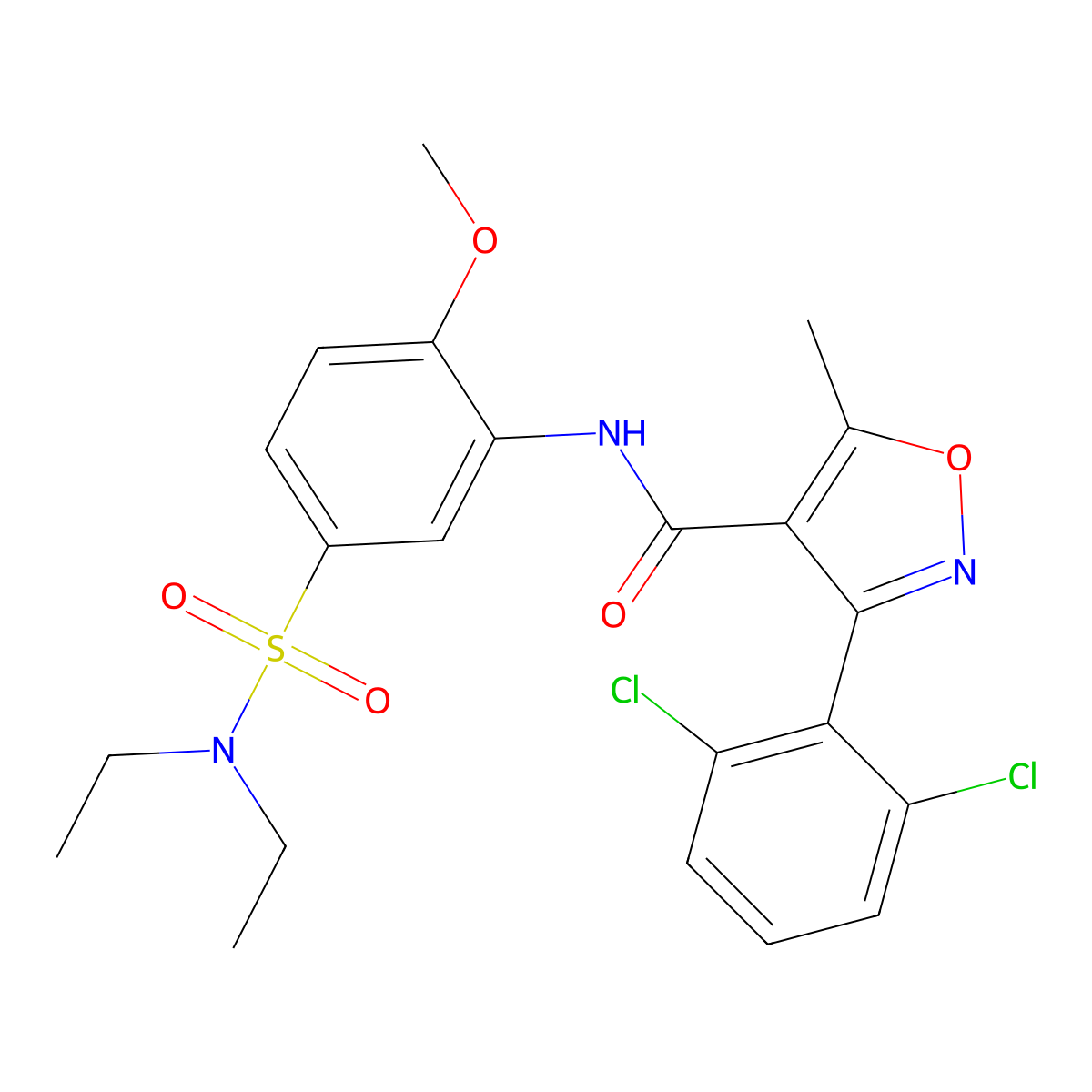 3-(2,6-dichlorophenyl)-N-[5-(diethylsulfamoyl)-2-methoxyphenyl]-5-methyl-1,2-oxazole-4-carboxamide molecular structure, CAS 442564-95-6