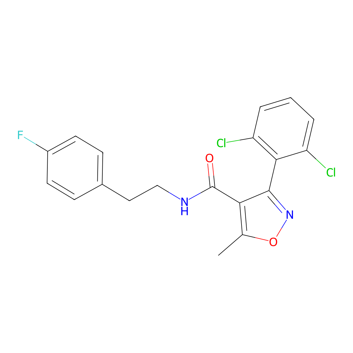 3-(2,6-dichlorophenyl)-N-[2-(4-fluorophenyl)ethyl]-5-methyl-1,2-oxazole-4-carboxamide molecular structure, CAS 442564-98-9