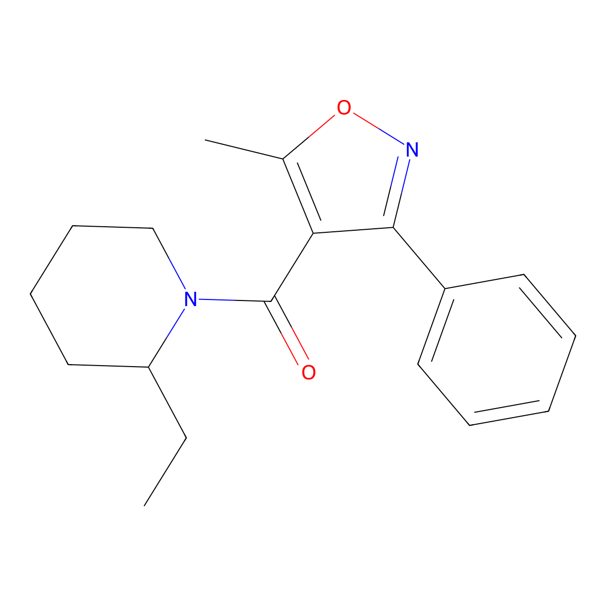 (2-Ethyl-piperidin-1-yl)-(5-methyl-3-phenyl-isoxazol-4-yl)-methanone molecular structure, CAS 442565-07-3