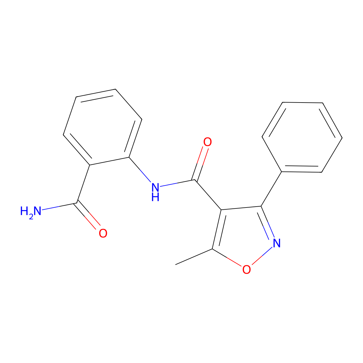 N-(2-carbamoylphenyl)-5-methyl-3-phenyl-1,2-oxazole-4-carboxamide molecular structure, CAS 442565-10-8