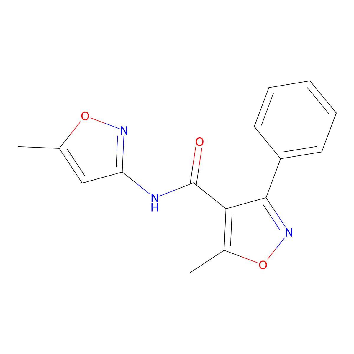 5-methyl-N-(5-methyl-1,2-oxazol-3-yl)-3-phenyl-1,2-oxazole-4-carboxamide molecular structure, CAS 442565-11-9
