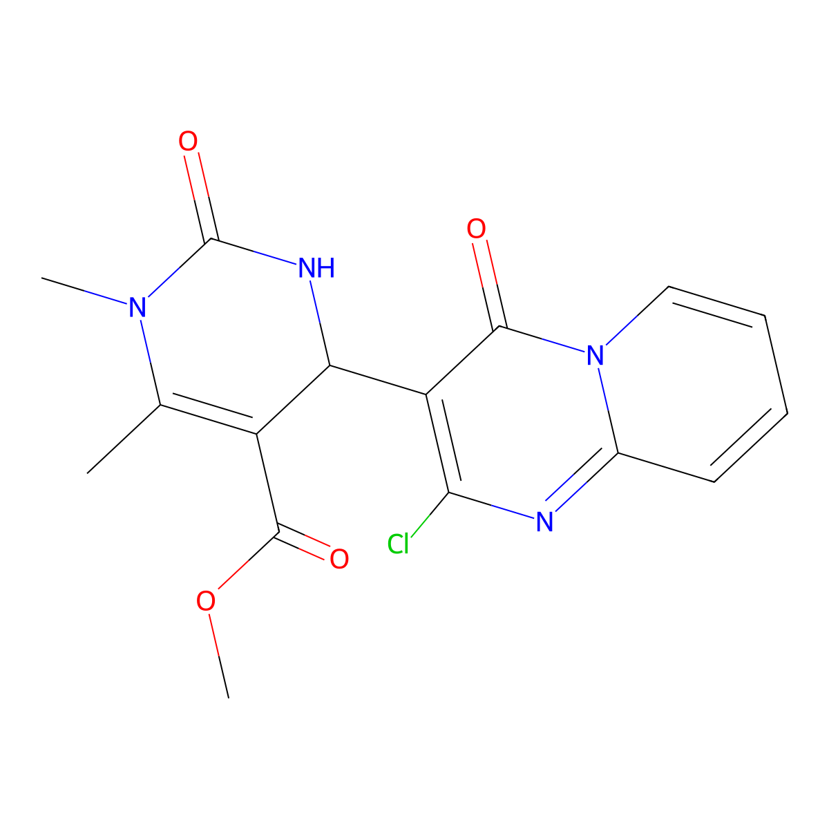 methyl 4-(2-chloro-4-oxo-4H-pyrido[1,2-a]pyrimidin-3-yl)-1,6-dimethyl-2-oxo-1,2,3,4-tetrahydropyrimidine-5-carboxylate molecular structure, CAS 442565-86-8