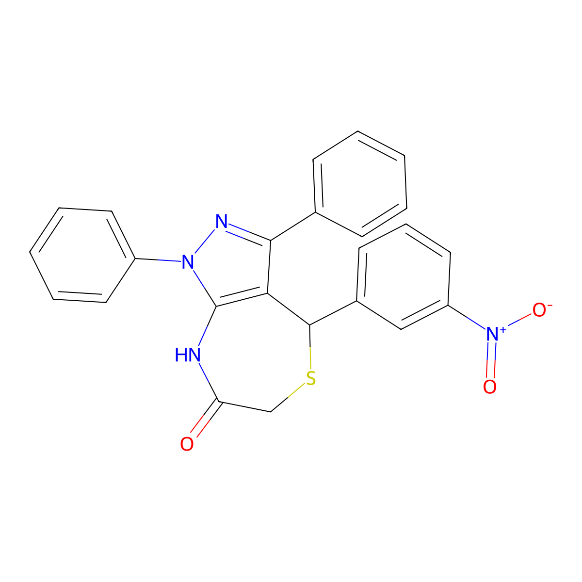4-(3-nitrophenyl)-1,3-diphenyl-4,8-dihydro-1H-pyrazolo[3,4-e][1,4]thiazepin-7(6H)-one molecular structure, CAS 442566-62-3