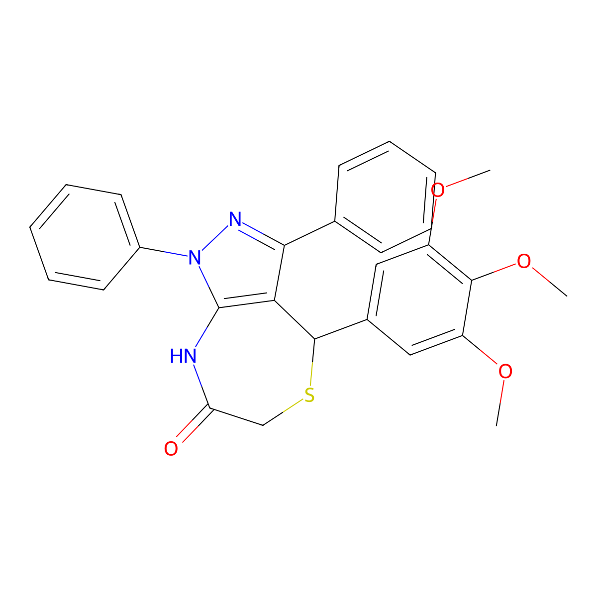 1,3-diphenyl-4-(3,4,5-trimethoxyphenyl)-4,8-dihydro-1H-pyrazolo[3,4-e][1,4]thiazepin-7(6H)-one molecular structure, CAS 442566-64-5