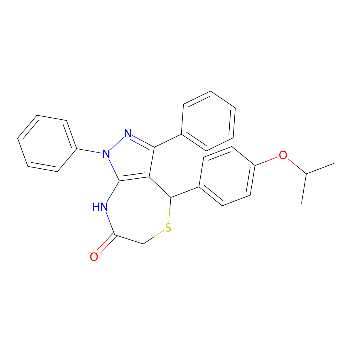 1,3-diphenyl-4-[4-(propan-2-yloxy)phenyl]-4,8-dihydro-1H-pyrazolo[3,4-e][1,4]thiazepin-7(6H)-one molecular structure, CAS 442566-67-8