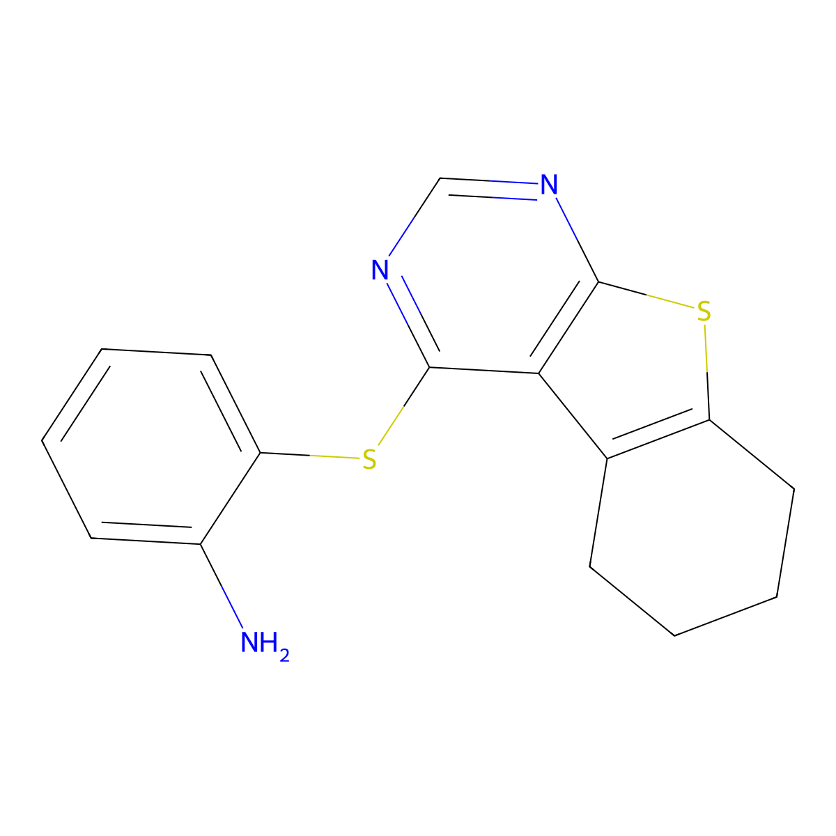 2-(5,6,7,8-Tetrahydro-[1]benzothiolo[2,3-d]pyrimidin-4-ylsulfanyl)aniline molecular structure, CAS 442566-80-5