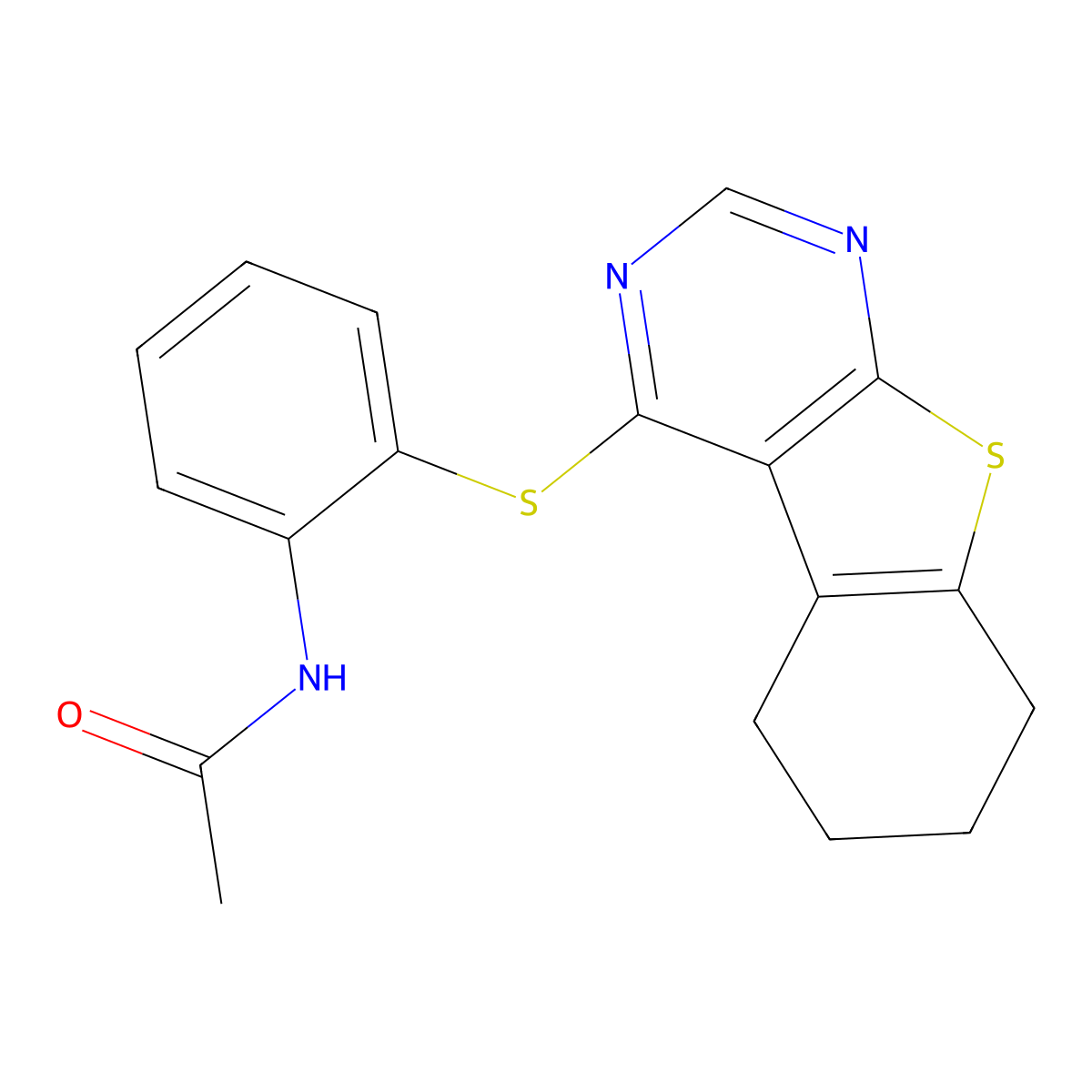 N-[2-(5,6,7,8-tetrahydro-[1]benzothiolo[2,3-d]pyrimidin-4-ylsulfanyl)phenyl]acetamide molecular structure, CAS 442566-81-6