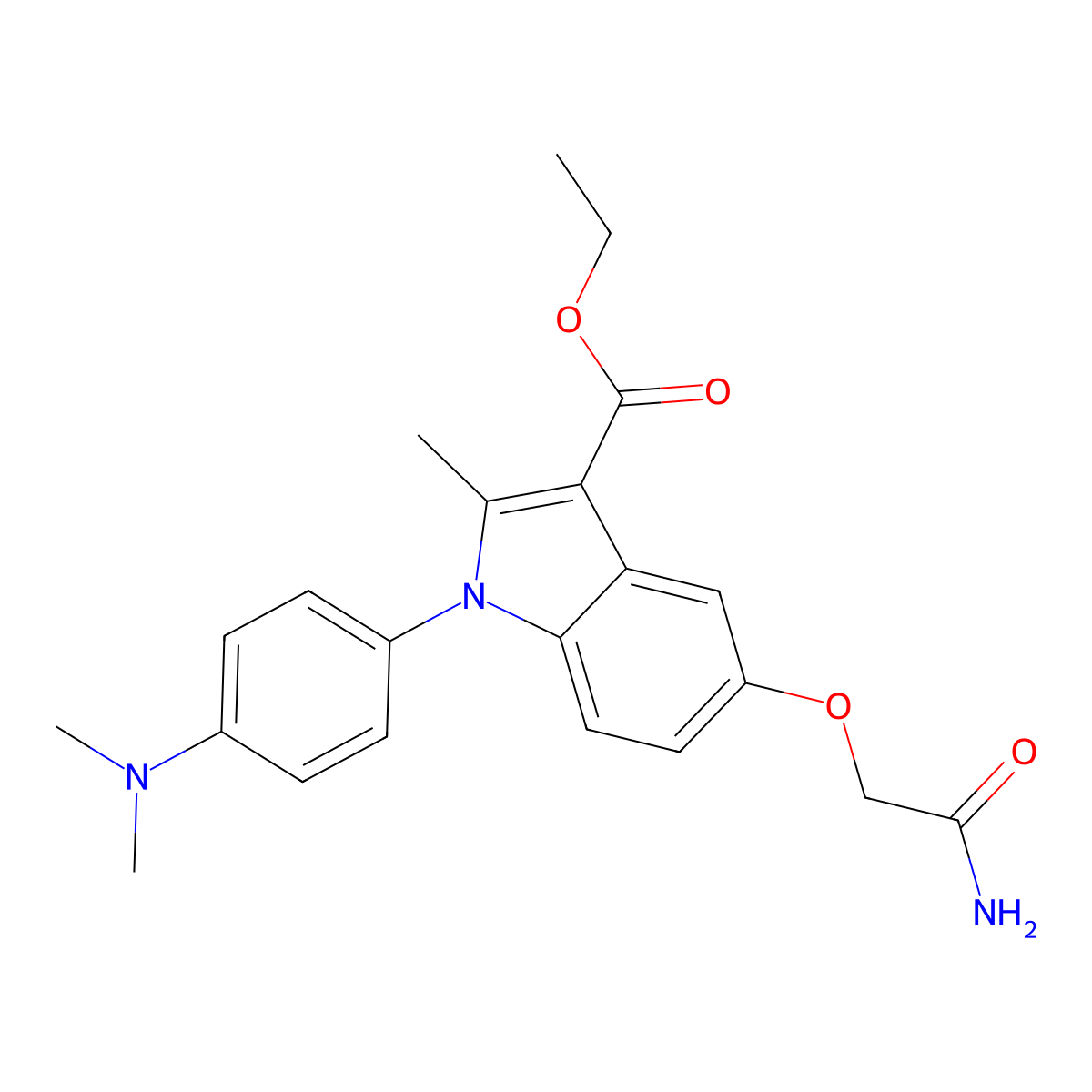 ethyl 5-(2-amino-2-oxoethoxy)-1-(4-(dimethylamino)phenyl)-2-methyl-1H-indole-3-carboxylate molecular structure, CAS 442566-93-0