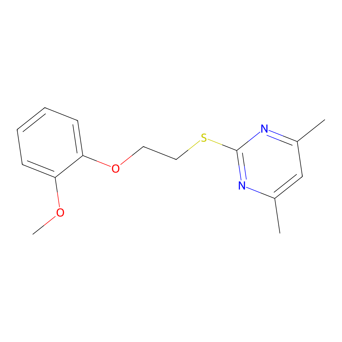 2-[2-(2-Methoxyphenoxy)ethylsulfanyl]-4,6-dimethylpyrimidine molecular structure, CAS 442567-07-9