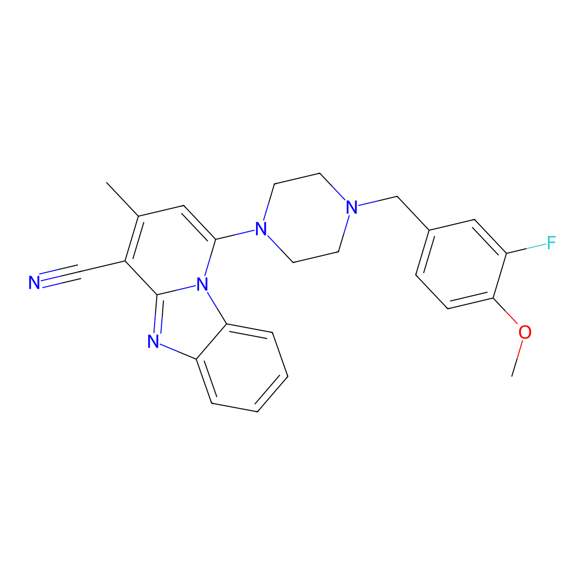 1-[4-(3-Fluoro-4-methoxybenzyl)piperazin-1-yl]-3-methylpyrido[1,2-a]benzimidazole-4-carbonitrile molecular structure, CAS 442567-31-9