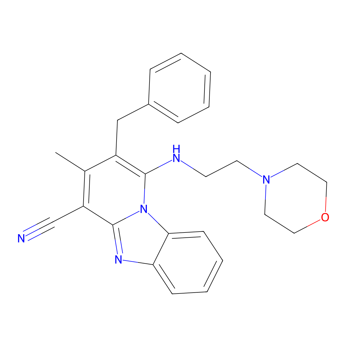 2-Benzyl-3-methyl-1-(2-morpholin-4-ylethylamino)pyrido[1,2-a]benzimidazole-4-carbonitrile molecular structure, CAS 442567-37-5