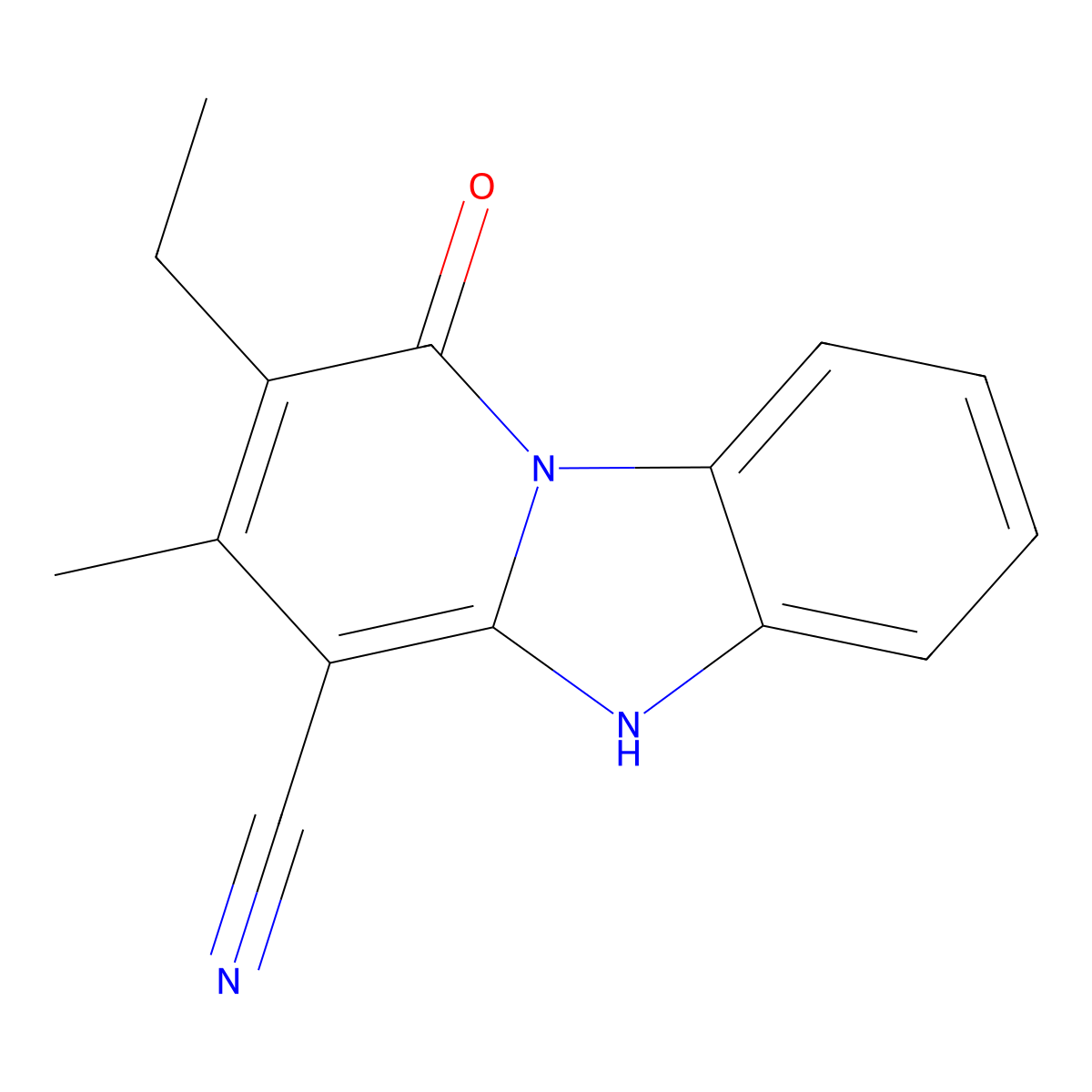 2-ethyl-3-methyl-1-oxo-5H-pyrido[1,2-a]benzimidazole-4-carbonitrile molecular structure, CAS 442567-43-3