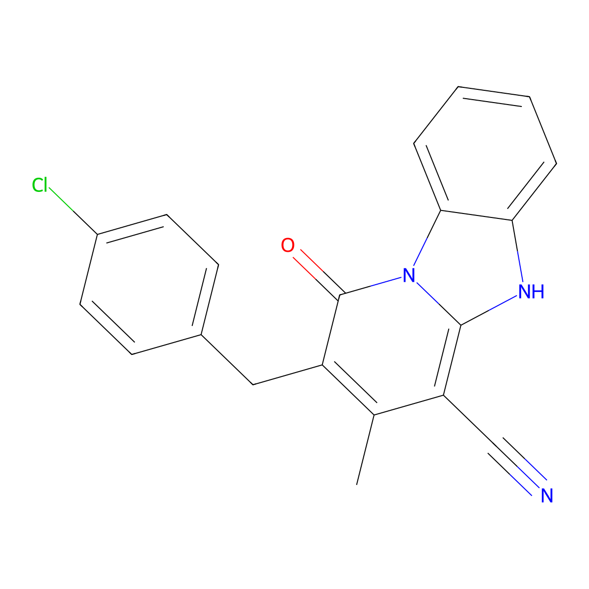 2-[(4-chlorophenyl)methyl]-3-methyl-1-oxo-5H-pyrido[1,2-a]benzimidazole-4-carbonitrile molecular structure, CAS 442567-49-9