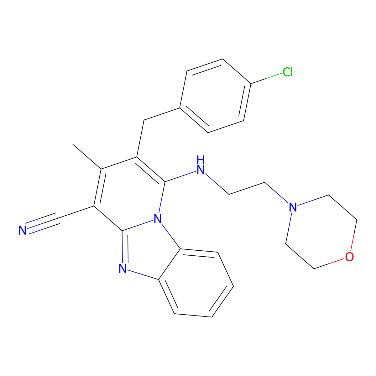 2-[(4-Chlorophenyl)methyl]-3-methyl-1-(2-morpholin-4-ylethylamino)pyrido[1,2-a]benzimidazole-4-carbonitrile molecular structure, CAS 442567-50-2