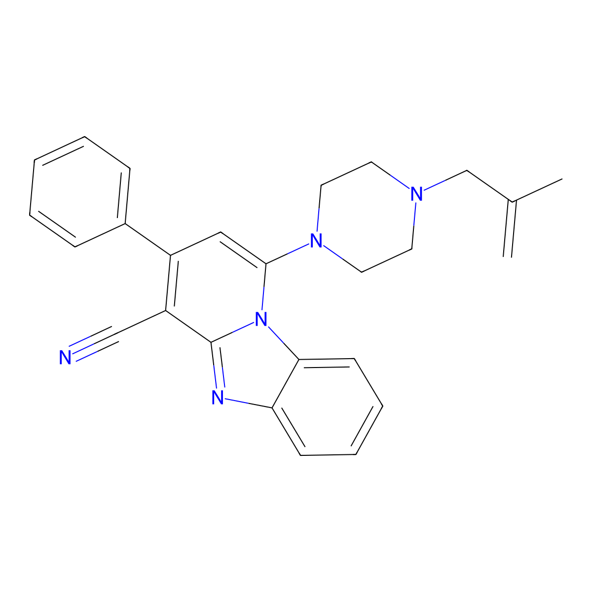 1-[4-(2-Methylprop-2-enyl)piperazin-1-yl]-3-phenylpyrido[1,2-a]benzimidazole-4-carbonitrile molecular structure, CAS 442567-61-5
