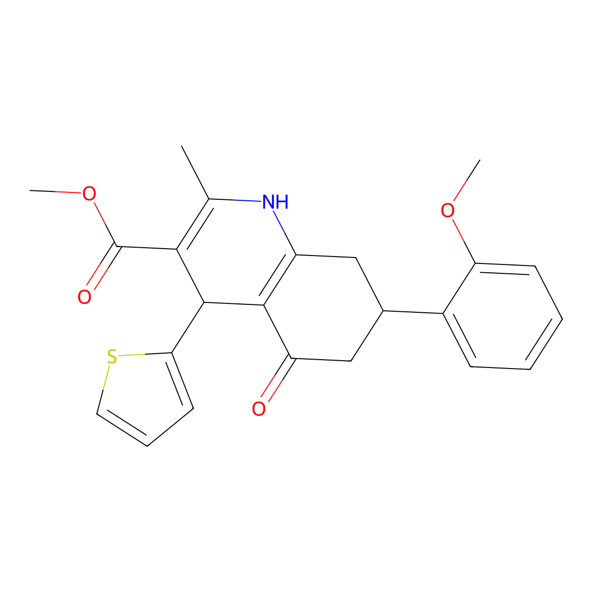 Methyl 7-(2-methoxyphenyl)-2-methyl-5-oxo-4-(thiophen-2-yl)-1,4,5,6,7,8-hexahydroquinoline-3-carboxylate molecular structure, CAS 442568-26-5