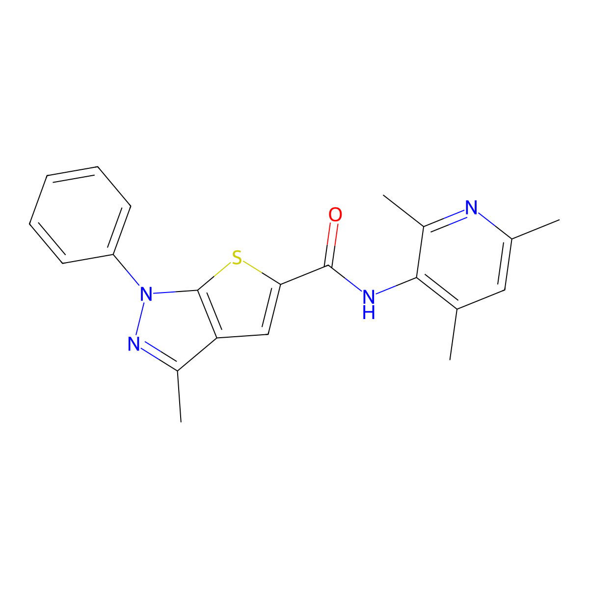 3-methyl-1-phenyl-N-(2,4,6-trimethylpyridin-3-yl)thieno[2,3-c]pyrazole-5-carboxamide molecular structure, CAS 442568-77-6