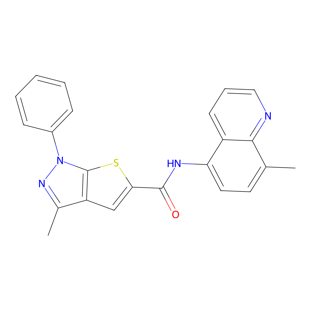 3-methyl-N-(8-methylquinolin-5-yl)-1-phenyl-1H-thieno[2,3-c]pyrazole-5-carboxamide molecular structure, CAS 442568-81-2