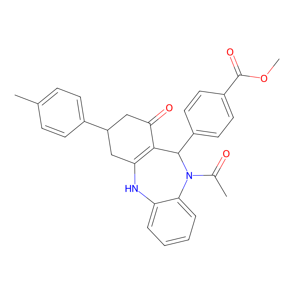 methyl 4-[10-acetyl-3-(4-methylphenyl)-1-oxo-2,3,4,5,10,11-hexahydro-1H-dibenzo[b,e][1,4]diazepin-11-yl]benzoate molecular structure, CAS 442570-10-7