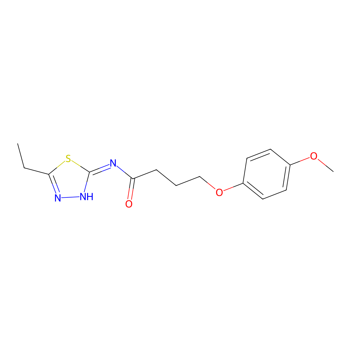 N-(5-ethyl-1,3,4-thiadiazol-2-yl)-4-(4-methoxyphenoxy)butanamide molecular structure, CAS 442570-95-8